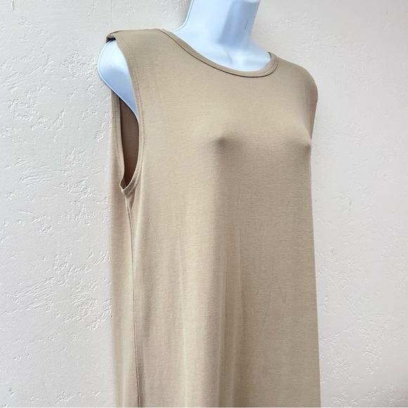 ZYIA ACTIVE Monterey Jersey Knit Sheath Midi Dress Side Slits Warm Sand Size M - Picture 3 of 10